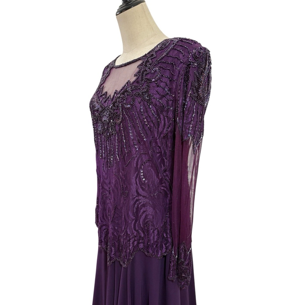 Vtg Scala Evening Gown Purple Beaded Event Dress Sz L/XL Gala Mother Of Bride - Picture 4 of 11